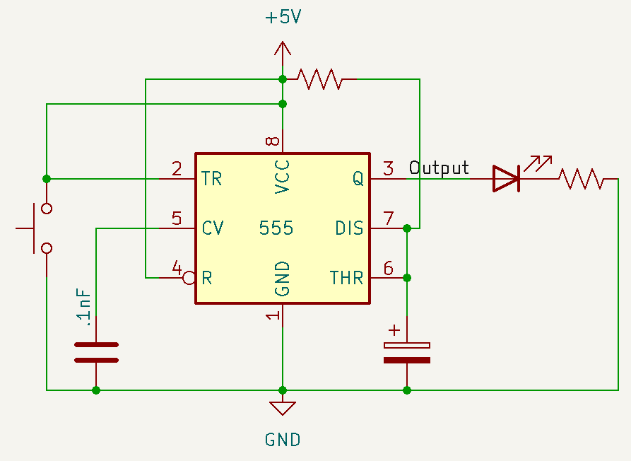Monostable mode 555 timer schematic