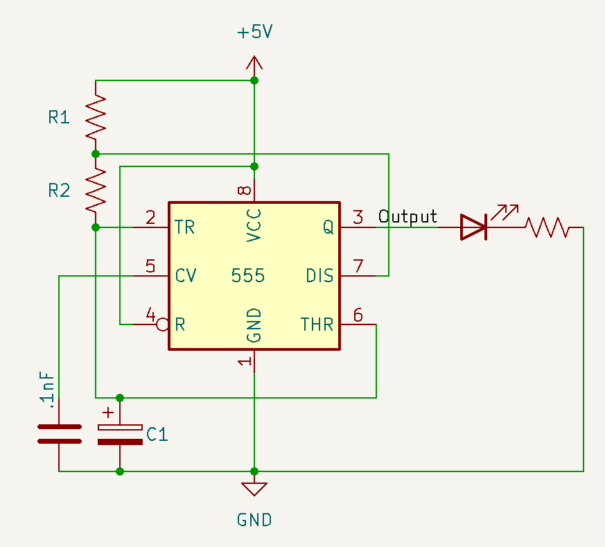 Astable mode 555 timer schematic