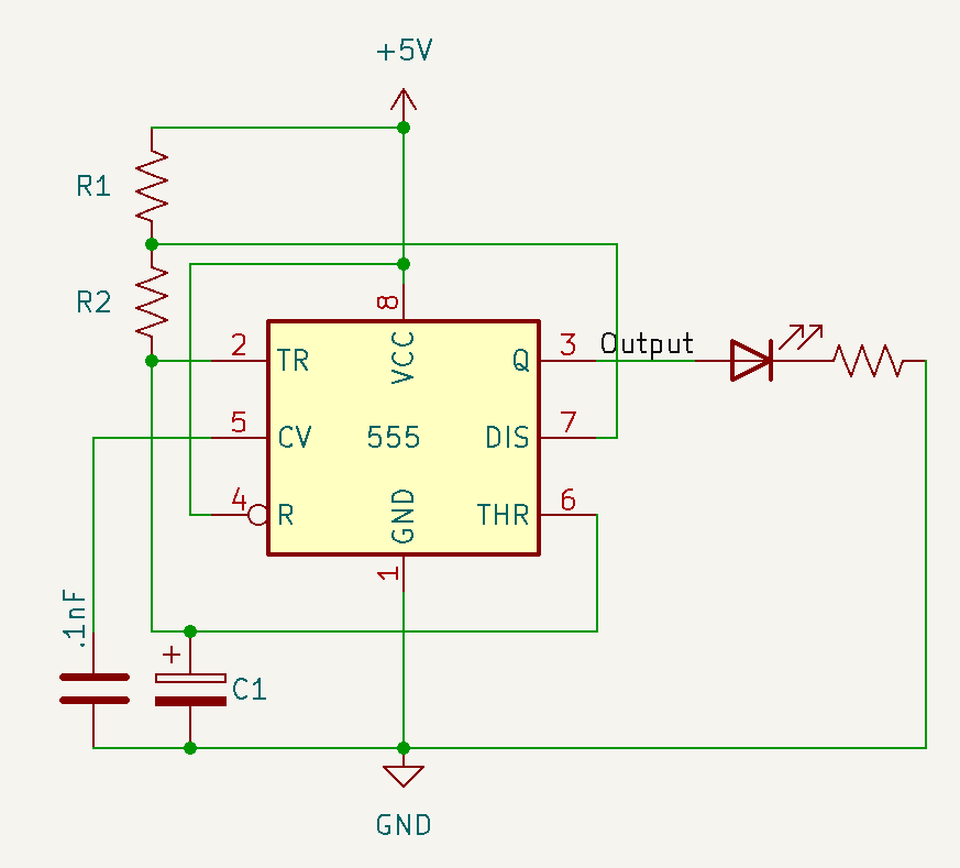 Astable mode 555 timer schematic